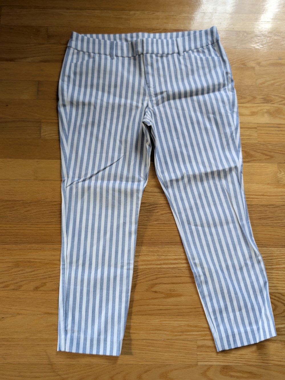 Old Navy Light Blue & White Vertical Stripe Cropped Pants